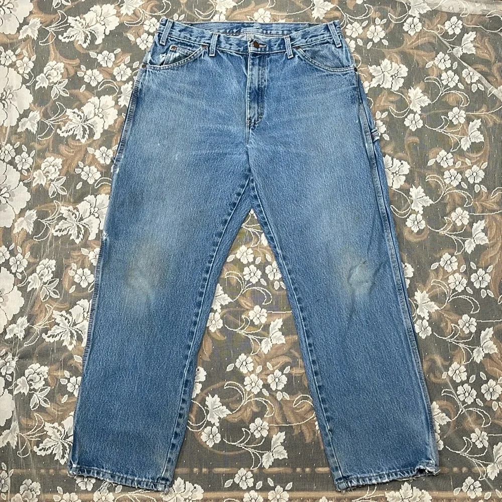 Dickies denim carpenter pants | handsewn, reworked, embroidered, patched | 34x30
